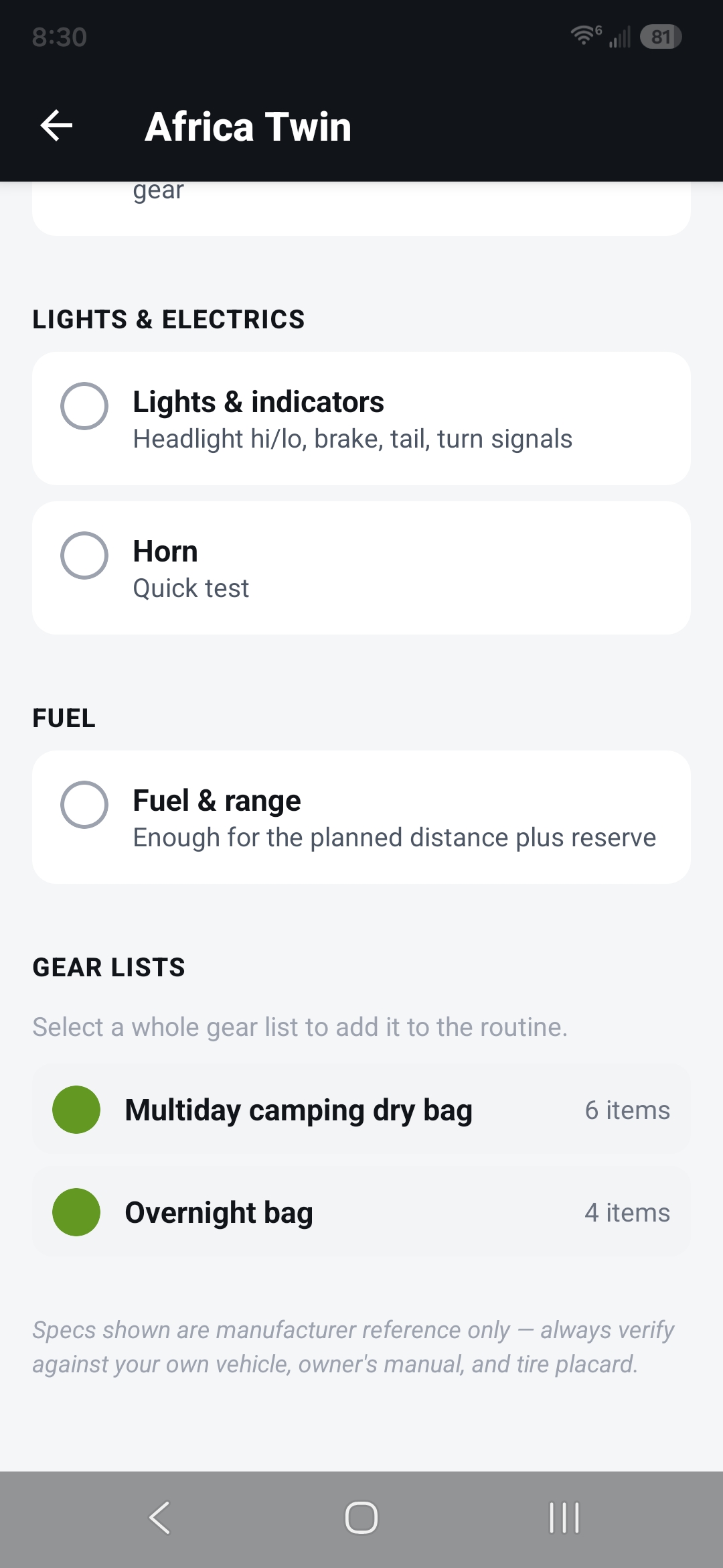 Adding a whole gear list to a routine